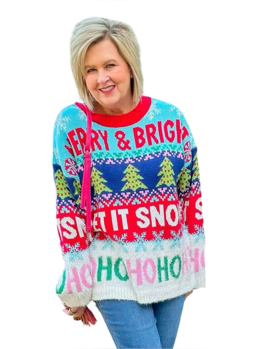 33 Degrees Oversized Ugly Christmas Sweater Fuzzy Knit Graphic Multicolor M